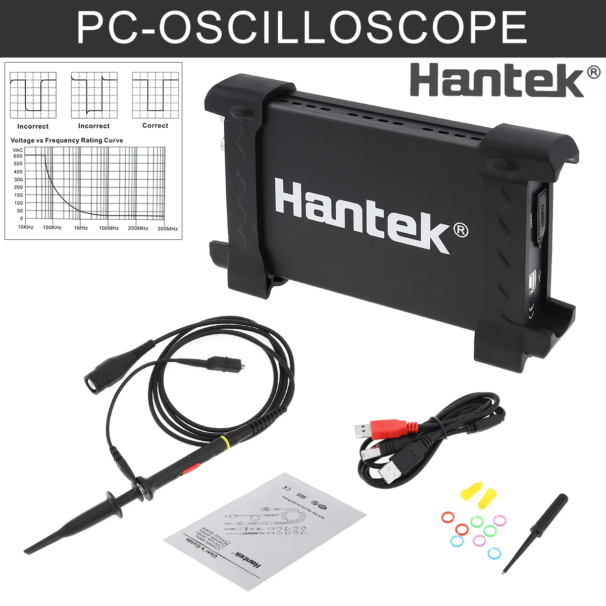 

6022BE Portable Virtual Digital Oscilloscope 20M 48MSa/s Bandwidth with 2 Channels PC USB for Electronic Measurement