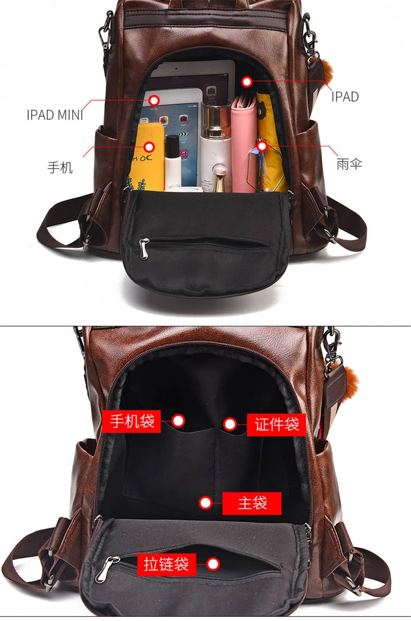 Женский Противоугонный рюкзак из искусственной кожи Водонепроницаемая женская сумка на плечо большая Вместительная дорожная сумка рюкзак в студенческом стиле