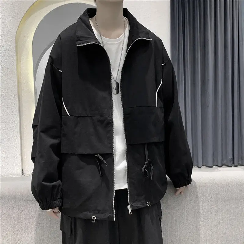 

Korean Cotton Jacket Men's Fashion Autumn Solid Color Casual Jackets Mens Streetwear Wild Loose Hip-hop Bomber Jacket Men M-2XL