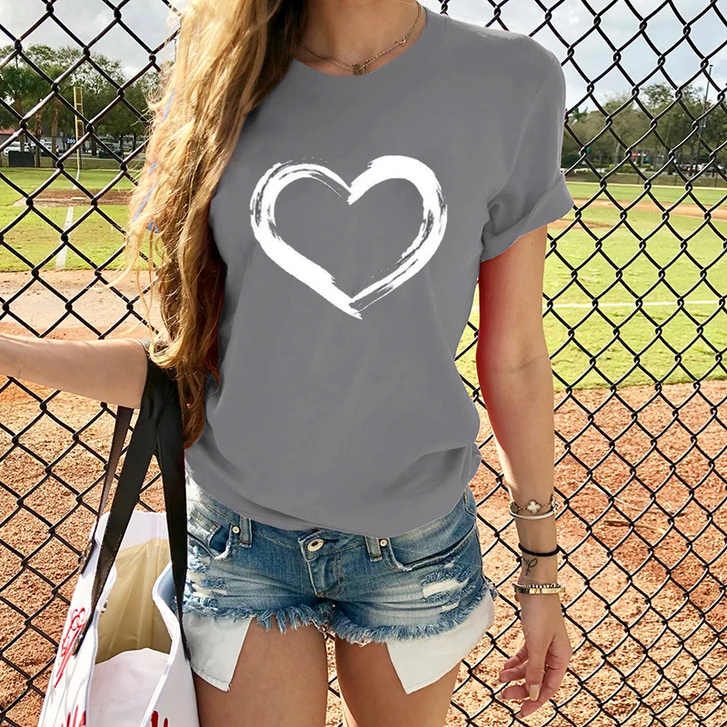 Hearts Women T-shirts Casual Harajuku Love Printed Tops Tee Summer Female T shirt Short Sleeve T shirt For Women Clothing