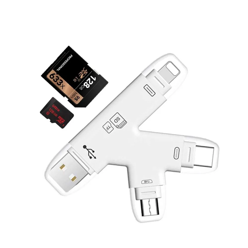 4 в 1 SDHC кард-ридер с Lightnings USB Micro-usb type-C разъем Extral Memory Flash Drive для 1 телефона/1Pad/Android Phone