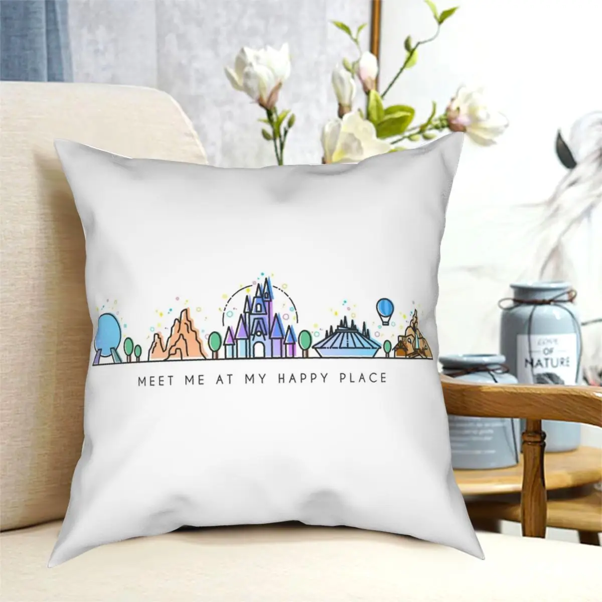 Квадратная подушка Meet Me At My Happy Place чехол из полиэстера на молнии декоративный для