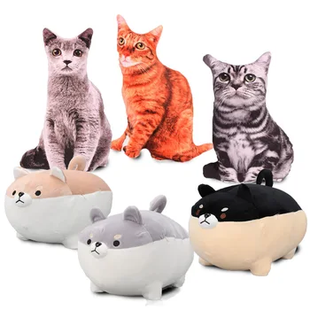 

40-46cm 3D Animal Cat Shape Pillows Corgi Chai Pillow Shiba Inu Dog Plush Toy Soft Stuffed Pet Toys Home Decoration Christmas