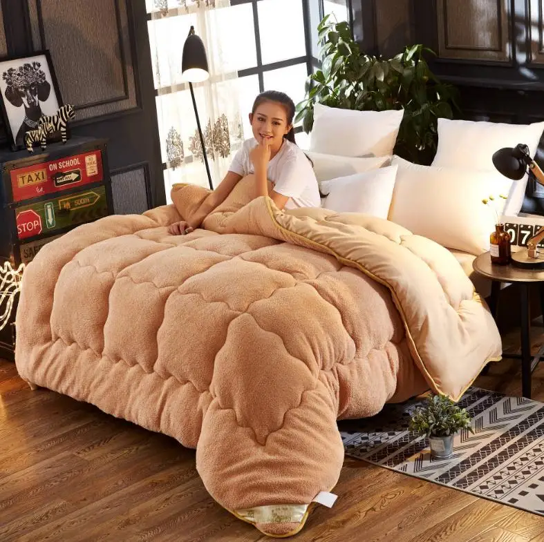 1pc Thick Warm Winter Quilt Lambswool Solid Comforter Camel colour Lamb Cashmere Bed Cover Quilting Quilt Home Textiles