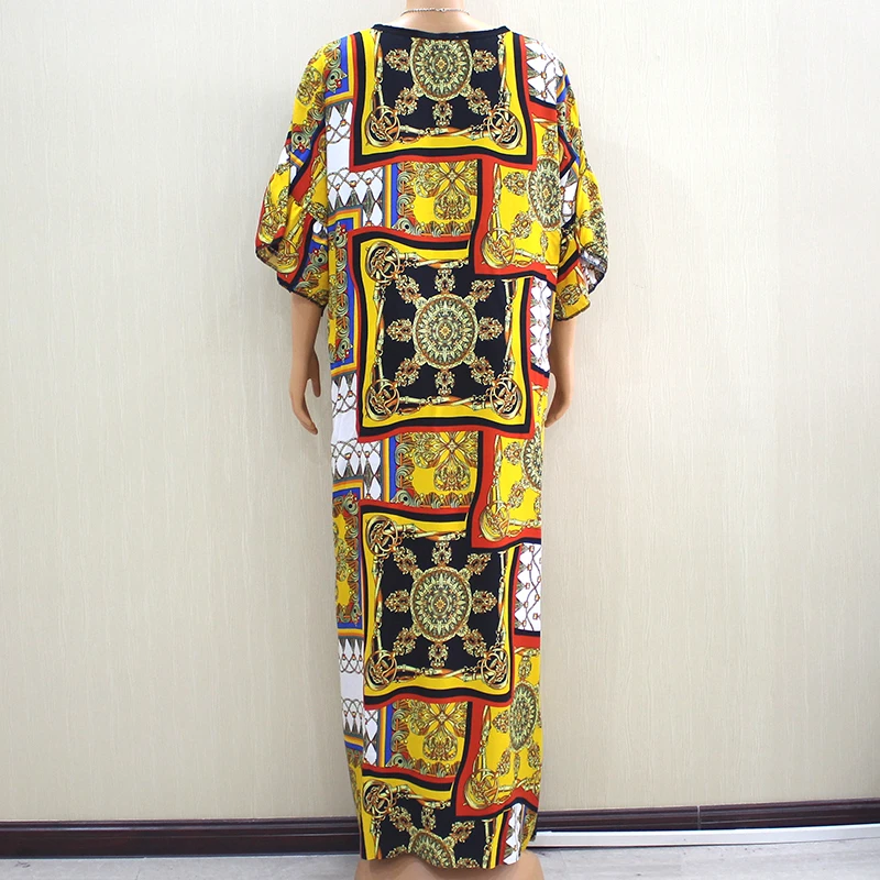 Excellent African Dashiki Dresses For Women Noble Gorgeous Pattern Print Red Cotton O-Neck Dress With Big Scarf