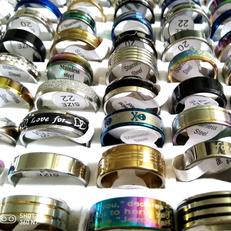 Wholesale Bulk Lots 100pcs Men Women Fashion Stainless Steel Rings TOP DESIGN MIX Wedding Engagement Band Ring Trendy Jewelry 2