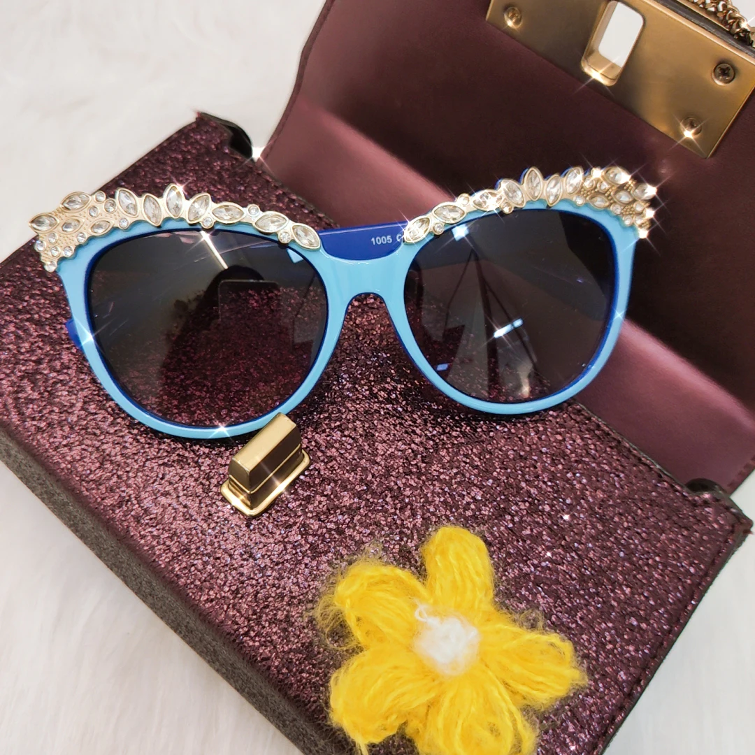 Роскошные детские солнцезащитные очки стразы модные милые розовые затемненные