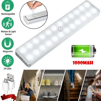 

24LED Wireless Under Cabinet Light With Motion Sensor USB Charging Cupboard Night Light For Closet Kitchen Stairs Home Lighting