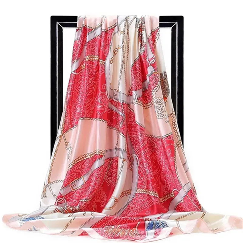 Шелковые шарфы Foulard 90*90 см квадратная голова хиджаб шарф Женский шифон шаль Бандана обертывание глушитель парео - Цвет: 38
