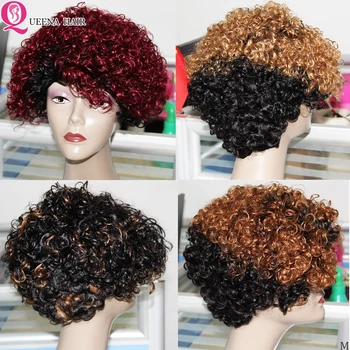 

Short Bob Ombre Jerry Curly Human Hair Wigs 1B/27 Blonde 1B/99J Brazilian Lace Full Wig Pre-Plucked Non-Remy 150% Machine Made