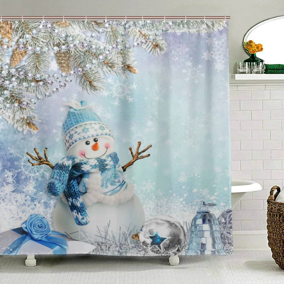 HOT Christmas Waterproof Polyester Bathroom Shower Curtain Decor With Hooks 