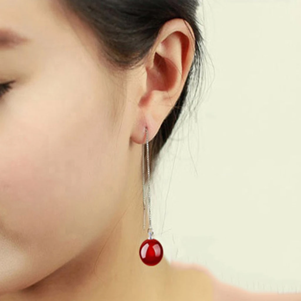 

1 Pair Red Pendant Earrings Long Tassel Dangler Lady Party Jewelry