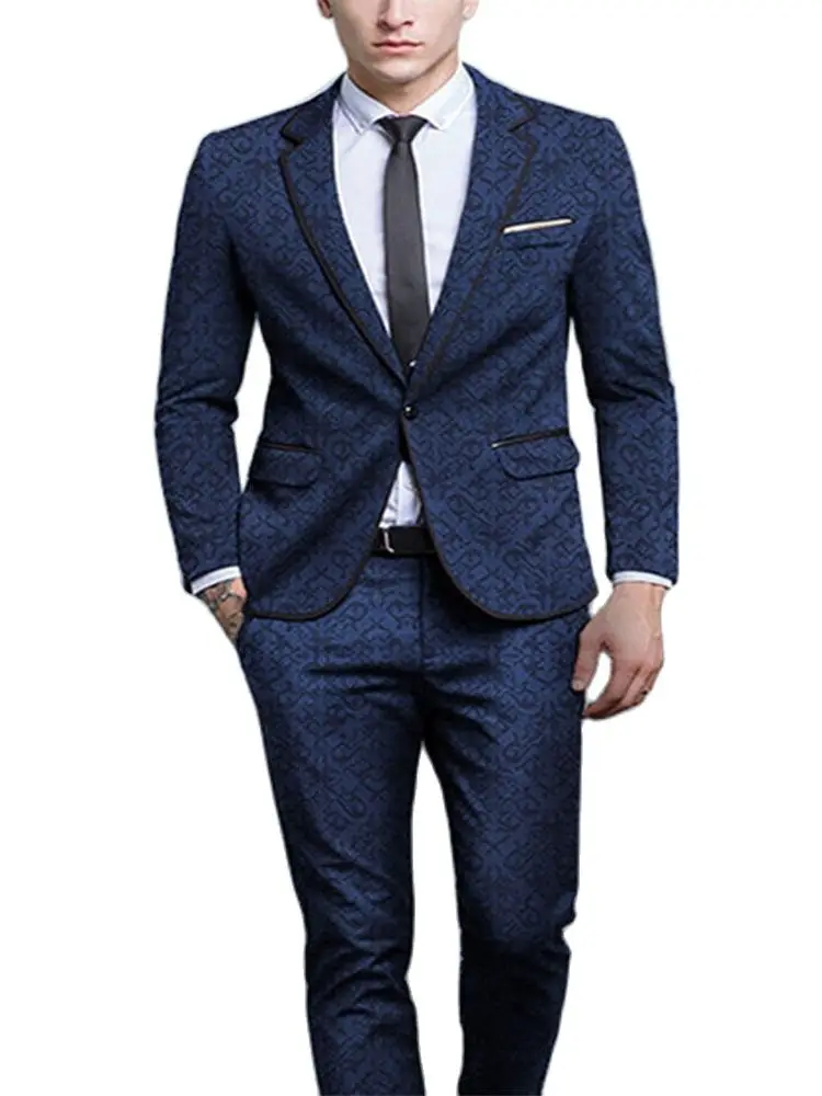 

Мужской комплект из 2 предметов, темно-синий блейзер с отложным воротником