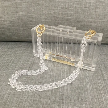 

Transparent Fashion Vertical Stripes Women Chain Shoulder Bag Luxury Party Prom Elegant Banquet Evening Dinner Handbag