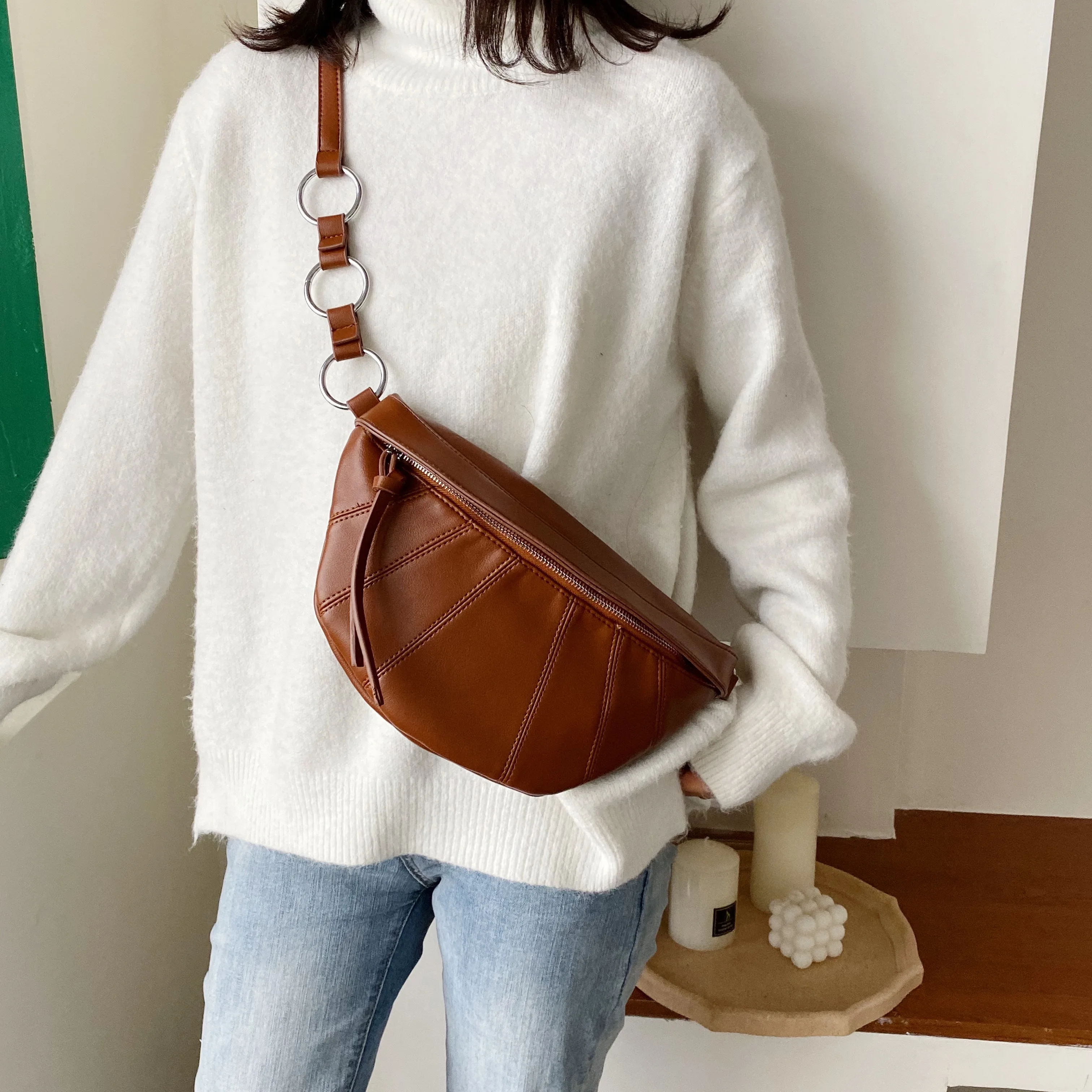  Vintage PU Leather Crossbody Bags For Women 2019 Small Solid Color Spliced Shoulder Messenger Bag L - 4000336565226