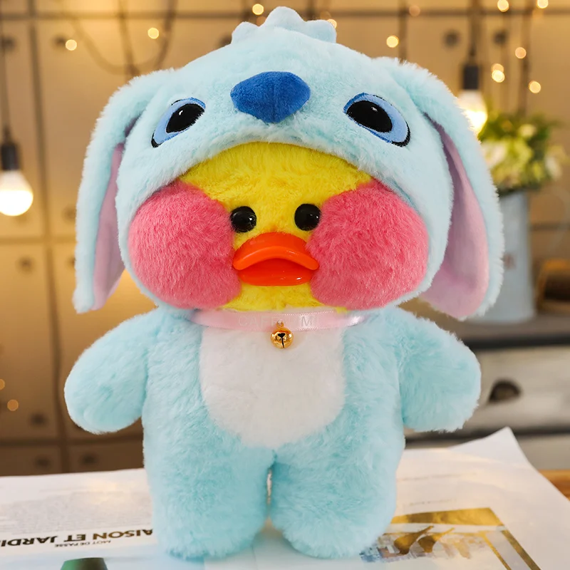 Popular Soft Toy Yellow Duck Lalafanfan in Blue Kigurumi and Round