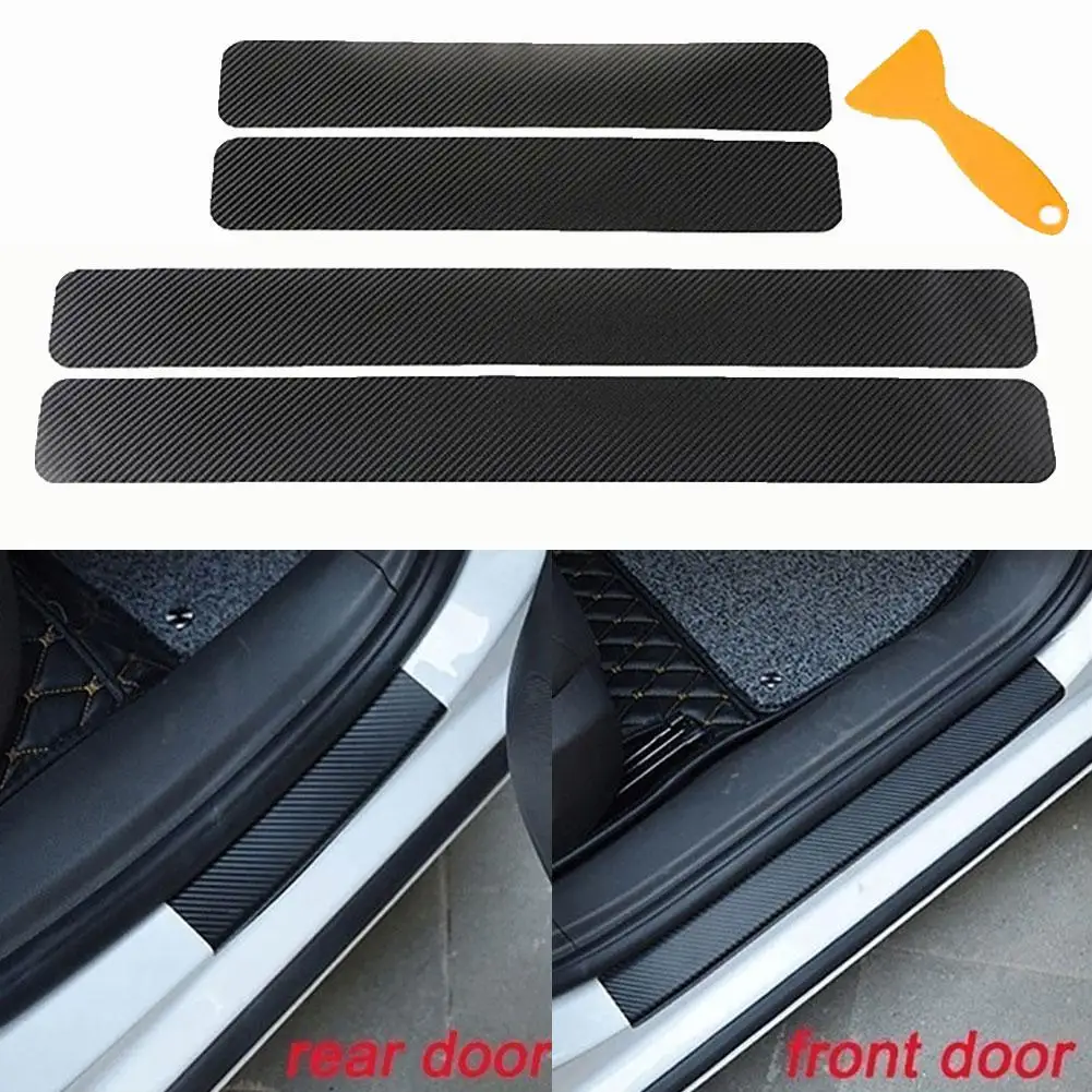 

70% HOT SALES 4Pcs 4D Carbon Fiber Auto Car Door Sill Stickers Anti-Scratch Protection Cover