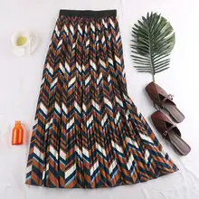 Женские винтажные плиссированные юбки с геометрическим принтом, а-силуэт, эластичная талия, леопардовая юбка, женские миди юбки с высокой талией