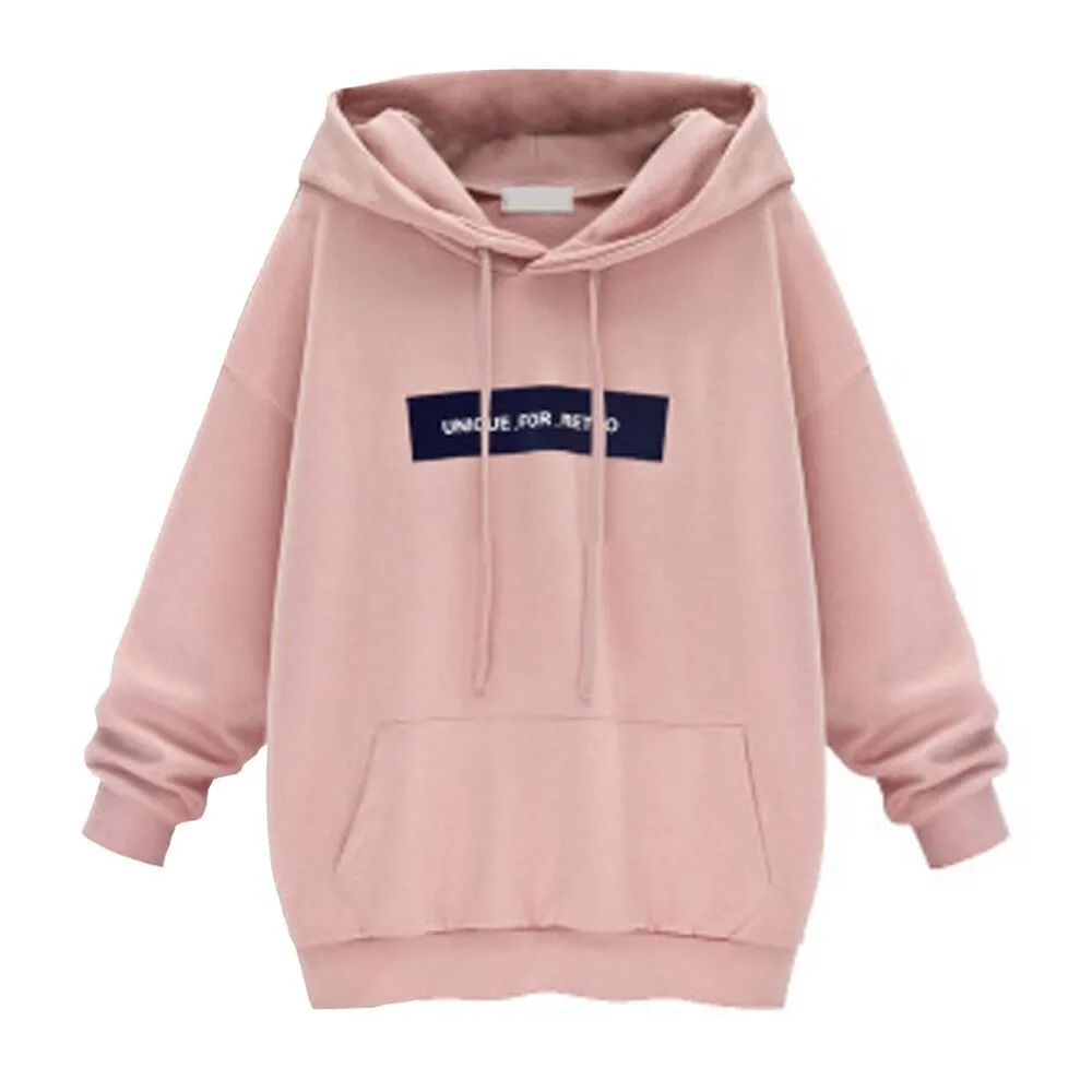 Pink Женские толстовки большого размера, для отдыха, с буквенным принтом, с длинным рукавом, с капюшоном, Женский пуловер, мягкий хлопок, корейский стиль, толстовки# es#30 - Цвет: Pink