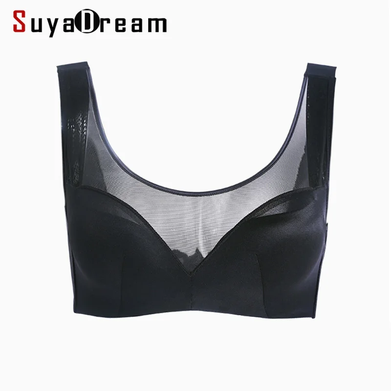 

SuyaDream Basic Women Bras 100%Silk Lining Wire Free 3/4 Cups Sexy Bra 2019 New