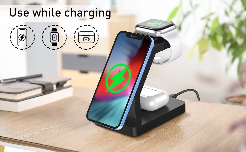 15W Magnetic Wireless Charger Stand 4 in 1 QI Fast Charging Dock Station For iPhone 13 12 Pro Max Mini Apple Watch 7 Airpods Pro iphone charging pad