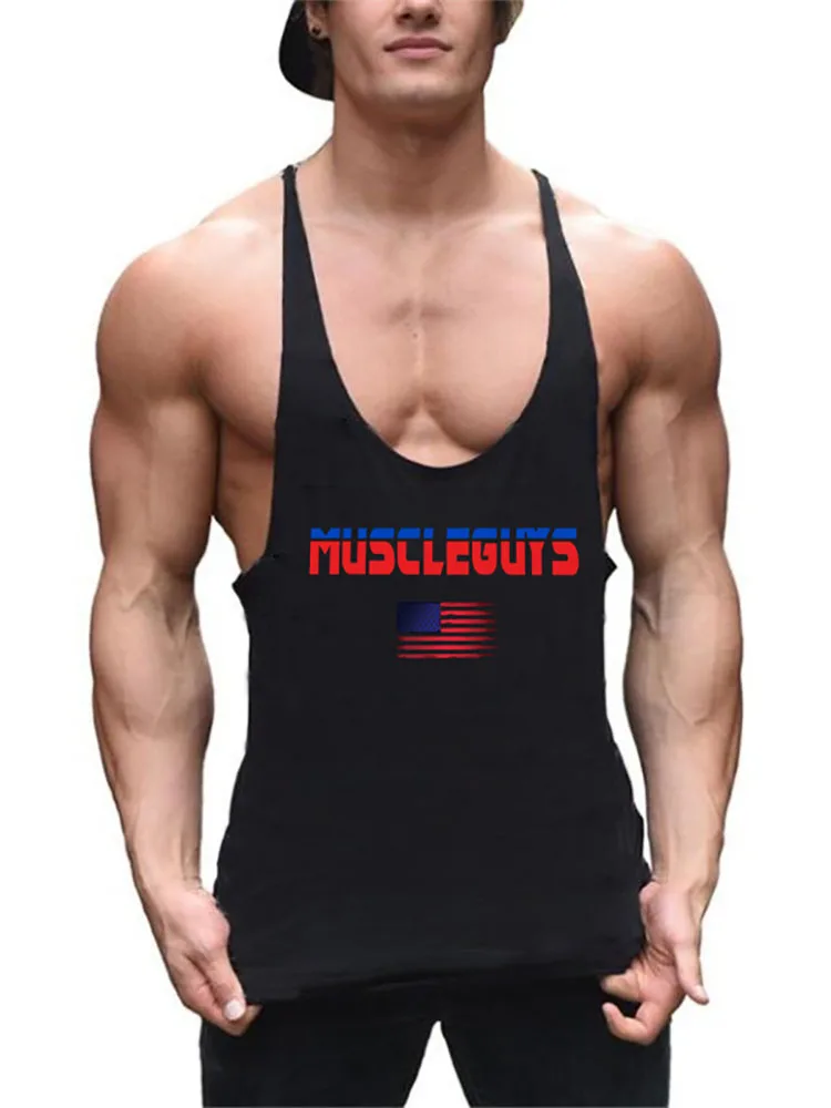 Brand Vest Muscle Fashion Sleeveless Stringer Gym Mens Back Tank Top Clothing Bodybuilding Singlets Fitness Workout Sports Shirt