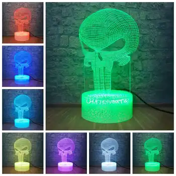 

Free Shipping Punisher Skull 3D LED Color Night Light Changing Lamp Halloween Skull 3D Hologram Illusion Desk Lamp For Kids Gift