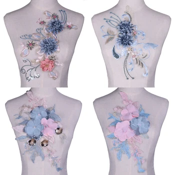

Pink Blue Flower Patches Sewing-on Diy Embroidered Patches Motif Applique For Clothes Bags Stickers Accessories