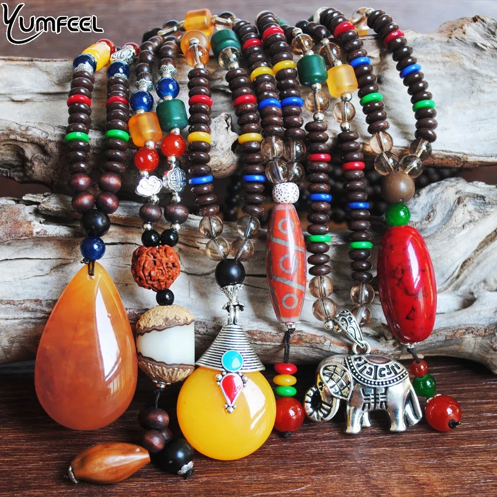 #*Cheap Yumfeel Vintage Nepal Style Pendants Necklaces Handmade Wood Stone Beaded Long Necklace Women Men Jewelry Gift