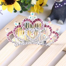 JINSE, модная Корона, серебро, белый, розовый кристалл, расческа для волос, Детские диадемы для девочек, маленькие ювелирные аксессуары для волос HBS014