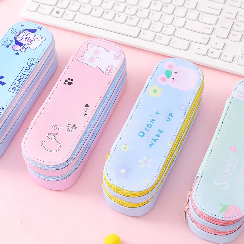 

Pencil Case Simple Large Capacity Canvas Double Layer Pencil Case Office Student Pencil Cases Nylon School Supplies Pen Box