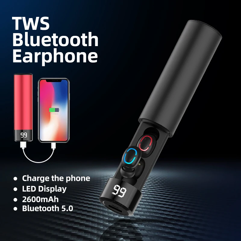 Мощность банк наушники-вкладыши TWS Bluetooth 5,0 Беспроводной наушники стерео Бас bluetooth-гарнитура HBQ спортивные наушники с зарядный чехол