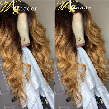 

Wigleader #4/27 Honey Blonde Ombre Wave Glueless Lace Front Wigs Preplucked 180% 13x6 Lace Frontal Wigs Ombre Human Hair Wigs