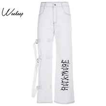 Weekeep уличная одежда, широкие брюки, женские белые брюки с высокой талией и принтом, женские модные брюки-карго