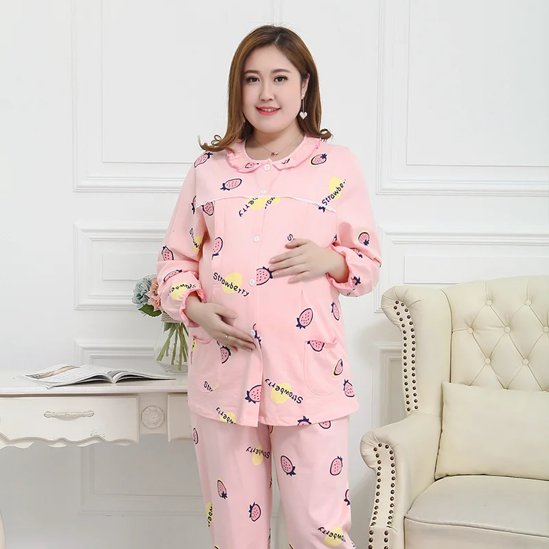 Осенняя Пижама большого размера; Одежда для беременных; одежда из хлопка для мамы; домашняя одежда; одежда для грудного вскармливания; пижамный комплект; 2XL-6XL - Цвет: Розовый