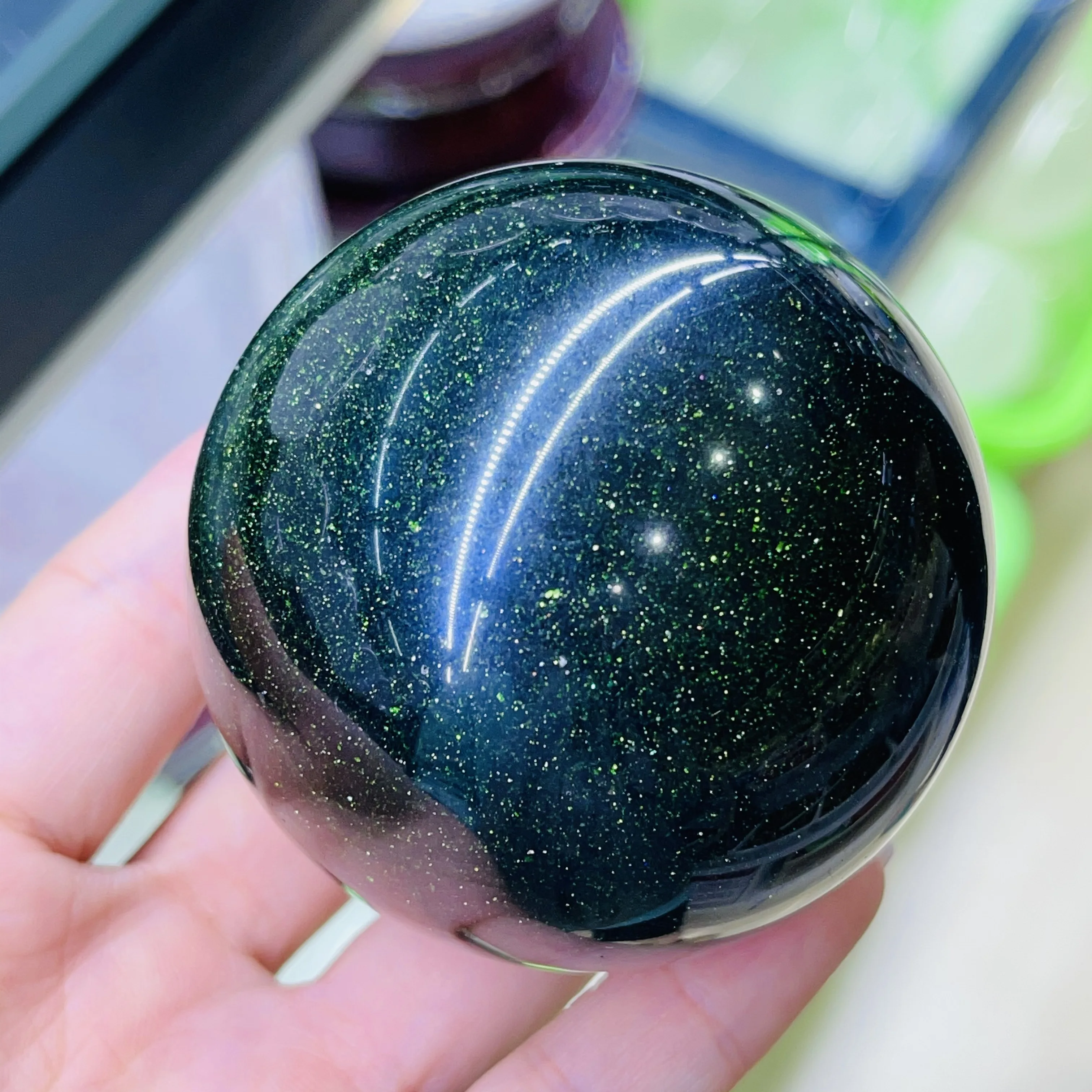 Natural Green Sand Goldstone Sand Sphere Globe Ball Chakra Reiki Healing  Crafts Home Decoration 5