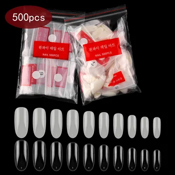 

500pcs/ Bag Short Oval Piece Fake Nail Piece Natural Transparent Nail Extension Patch beautification for extended nail DIY