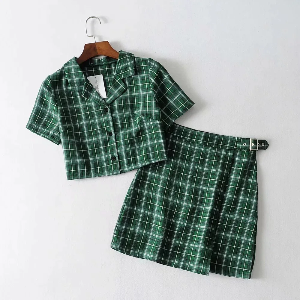 Vintage Plaid Tracksuit Women 2 Two 