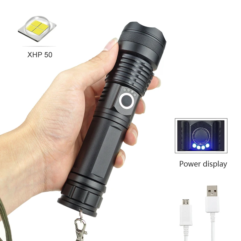 

Powerful LED Flashlight USB Rechargeable Torch XHP50 Waterproof Zoomable 26650 /18650 Battery Camping outdoor P50 flashlight