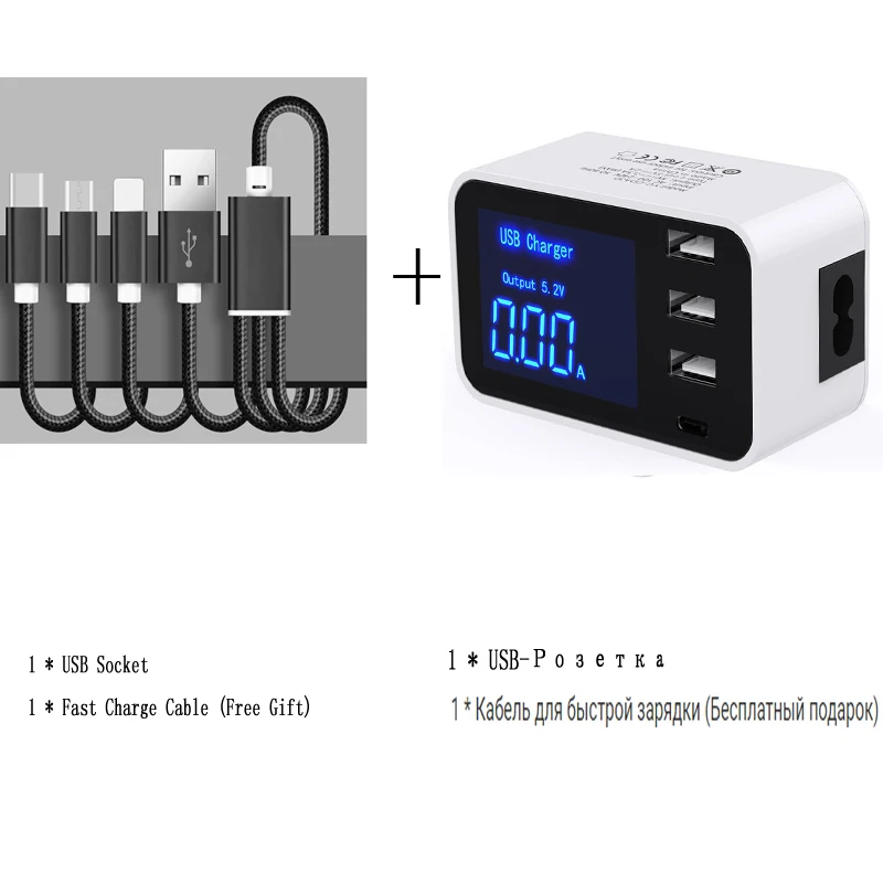 White Быстрая зарядка Тип C USB зарядное устройство концентратор светодиодный дисплей настенное зарядное устройство Быстрая зарядка для мобильных телефонов для iPhone samsung USB адаптер EU US Plug - Цвет: White
