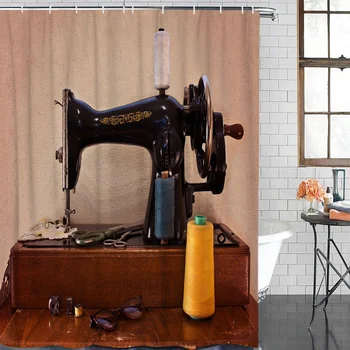 

Sewing Machine Table Wood Retro Modern Home Decor Bathroom Waterproof Shower Curtain