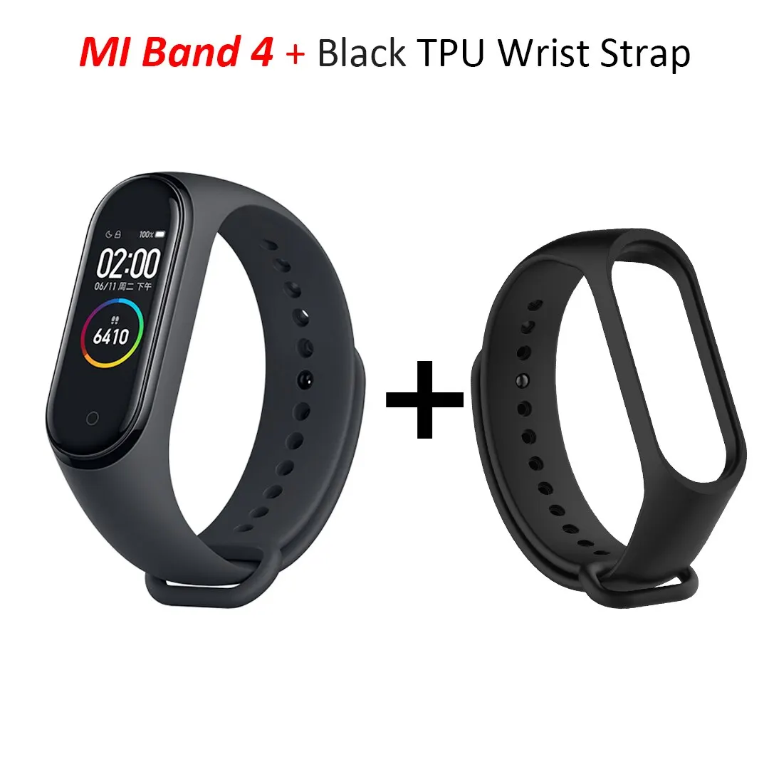 Xiaomi mi браслет 4 mi Band 4 standard Verion умный фитнес-браслет частота сердечных сокращений 50 м Водонепроницаемый Bluetooth 5,0 - Цвет: Add Black Strap