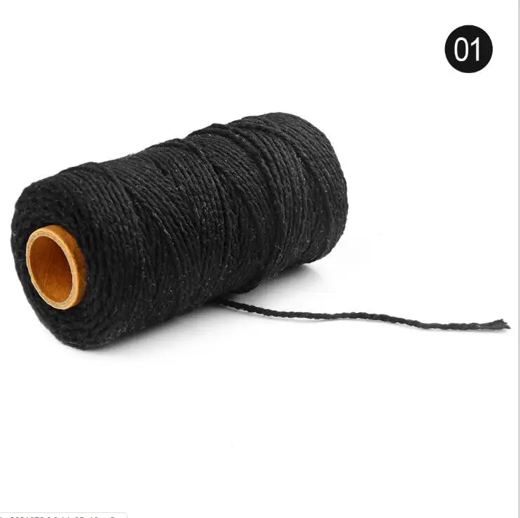 Красочные хлопчатобумажные витые нитки для шитья, 100 м, макраме, ремесла, хлопчатобумажная льняная веревка, домашний текстиль, сделай сам, Свадебный декор - Цвет: Black