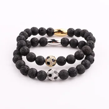 High Quality Natural Stone Football Bracelet Soccer Ball Charm Beaded Elastic Bracelet Jewelry Men