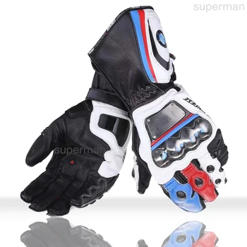 

Motorcycle Motocross BM- W Gloves 100% Genuine Leather Speed Racing Full Metal Long Style Gloves