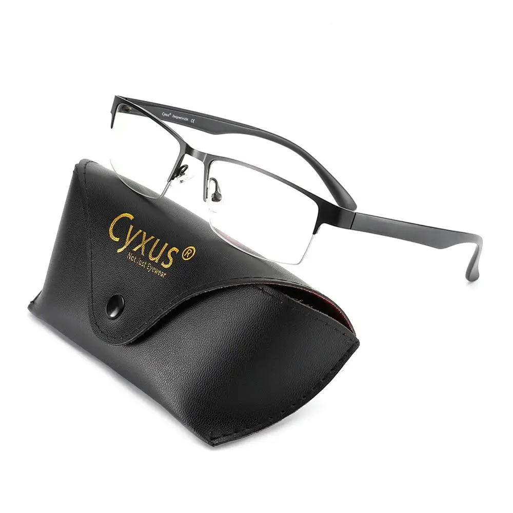 

Cyxus Anti Blue Light Glasses Metal Half Rim Rectangle Computer glasses Anti Eye Eyestrain Clear Lenses Black Frame Unisex 8110
