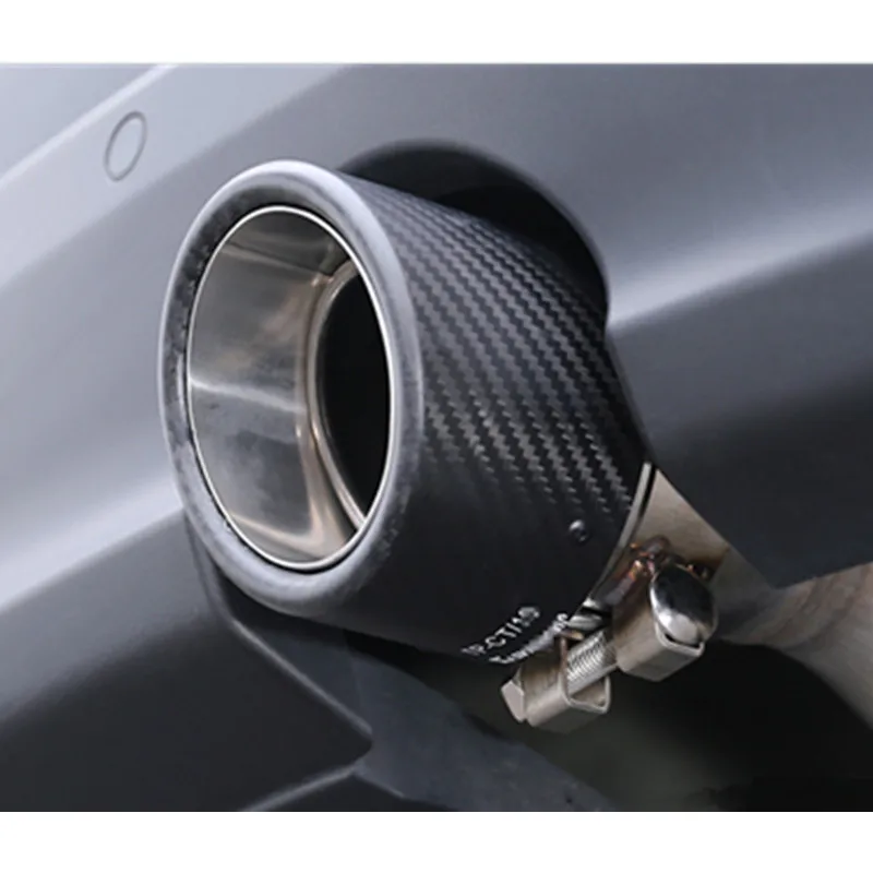 1X 114MM Outlet Glossy Carbon Fiber exhaust tip 304 Stainless Steel Universal Muffler tips exhaust pipe