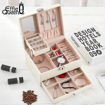 

Effie Queen Multi-Layer 22.5*17*12cm Large Capacity Multifunctional Locking Jewelry Box Makeup Storage Jewelry Organizer JB09