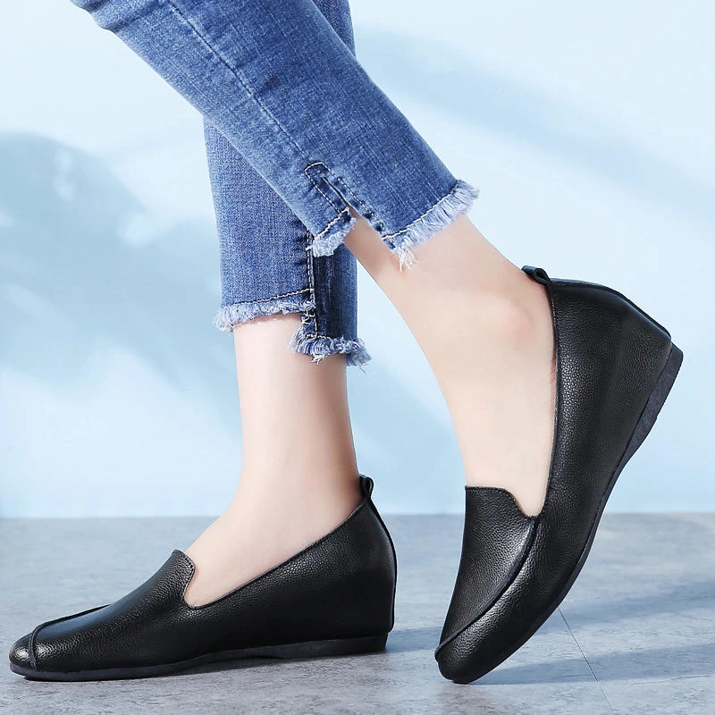 

Flat Real Leather Shoes Women Heels 4cm Womens Loafers Shoes Wedges White Red Black Shoe for Women New Products Wedding Shoes