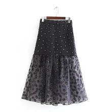 Винтажная стильная женская юбка с принтом в горошек, эластичная талия, прозрачная сетка, сексуальные элегантные Повседневные Вечерние макси юбки для женщин